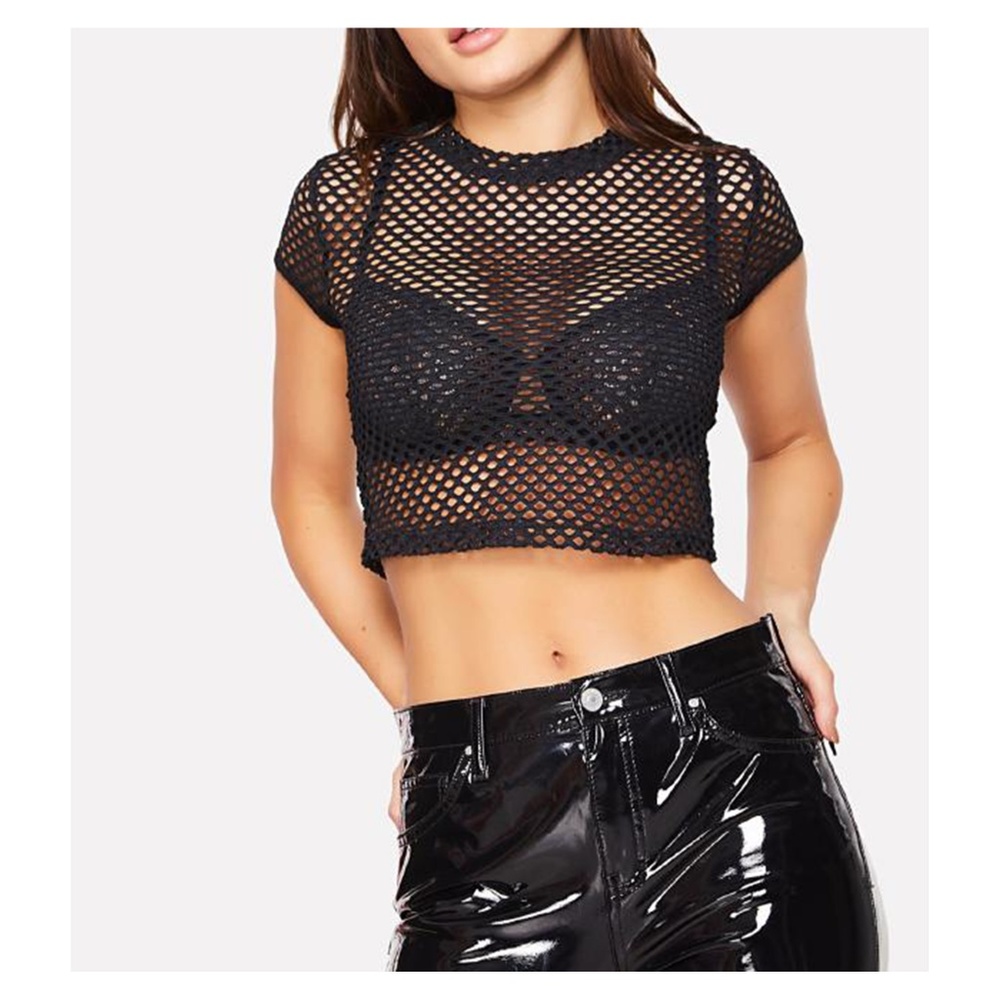 Black Mesh Crop Top